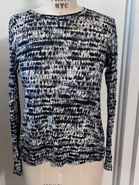 PROENZA SCHOULER White Label Blue Mixed Print Long Sleeve T Size Small
